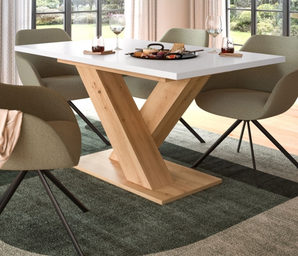 Esstisch Home-X in weiß und Eiche ausziehbar 150 - 190 cm