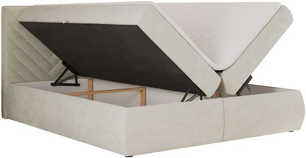 Boxspringbett AVERTA 180 x 200 cm mit Bettkasten und Topper, Doppelbett mit Bonnell-Federkernmatratze, gepolstertem Kopfteil, Stauraum, modernes Schlafzimmer Bett - Creme Schenille glatt - H3 Bild 5