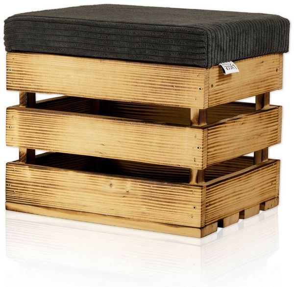 Lycce Polsterhocker Sitzhocker, Holzkiste geflammt mit gepolstertem Cordstoff-Deckel, mit Stauraum und gepolstertem Sitzkissen
