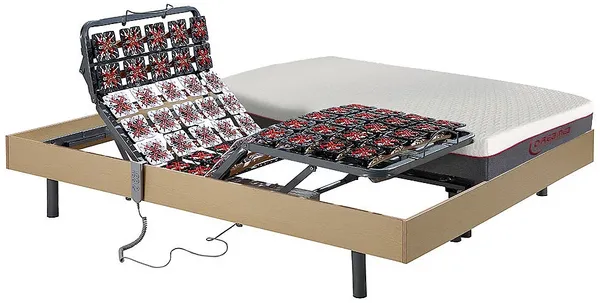 Relaxbett elektrisch - Matratzen mit Memory Schaum - ATRIDE von DREAMEA - mit OKIN-Motor - Holzfarben natürlich - 2 x 90 x 200 cm