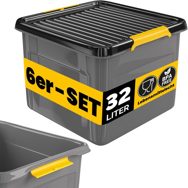 MONZANA® 6x Aufbewahrungsbox mit Deckel 32L Kunststoff