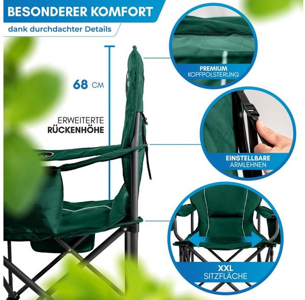 Nordmut Campingstuhl Klappstuhl faltbar, Outdoor Strand Angeln Garten, 200 kg, Armlehne (Spar-Set, 2 St), Kühltasche, Getränkehalter, breite Sitzfläche, gepolstert, wetterfest Bild 3