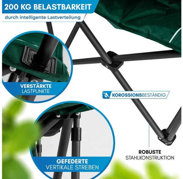 Nordmut Campingstuhl Klappstuhl faltbar, Outdoor Strand Angeln Garten, 200 kg, Armlehne (Spar-Set, 2 St), Kühltasche, Getränkehalter, breite Sitzfläche, gepolstert, wetterfest Bild 4