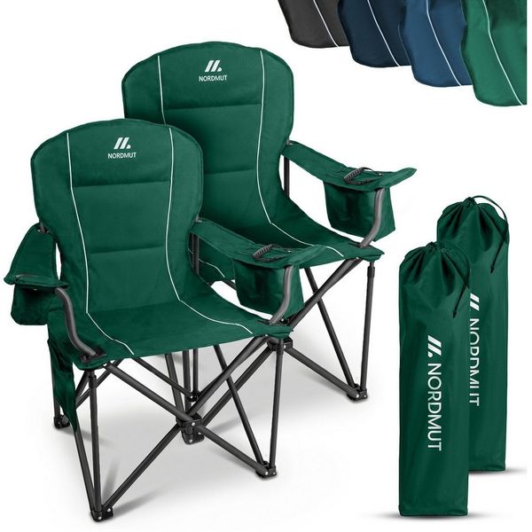 Nordmut Campingstuhl Klappstuhl faltbar, Outdoor Strand Angeln Garten, 200 kg, Armlehne (Spar-Set, 2 St), Kühltasche, Getränkehalter, breite Sitzfläche, gepolstert, wetterfest