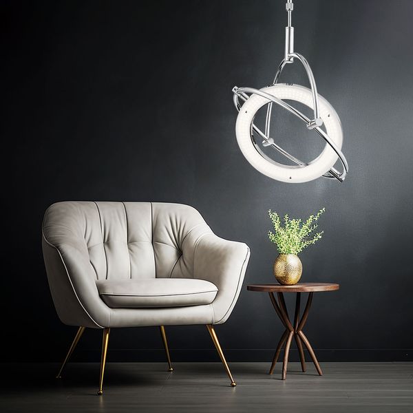 LED Hängeleuchte, chrom, Ring Design, H 96 cm