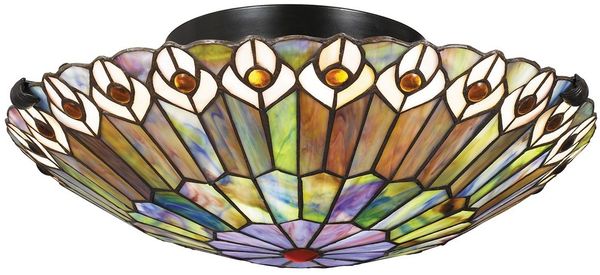 Elstead Lighting Watkins Deckenleuchte 2-flammig im Tiffany-Stil Bronze Kunstglasschirm