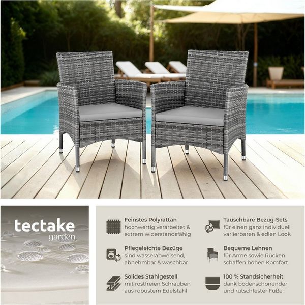 tectake Rattanstuhl 2er Set Rattanstuhl (Set, 2 St), Polsterbezüge in Beige und Grau