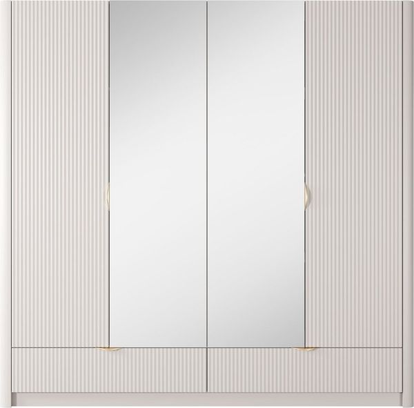 MOEBLO Drehtürenschrank Schrank Pholx H 213 (mit Spiegel und Schubladen, Goldene griffe, Kleiderschrank 4-türig Schrank Garderobe Schlafzimmer) (BxHxT):213x208x54 cm