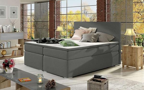 99rooms Mercury Boxspringbett Grau Velours KRONOS 160x200 cm