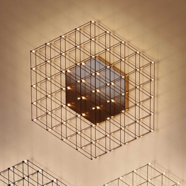 s.luce Atom eckige LED Effekt Wand- & Deckenleuchte Gold Ø 60cm Bild 4