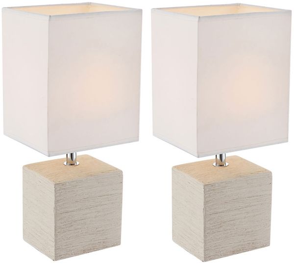2er Set LED Tischleuchte, Keramik beige, Textil weiß, H 29 cm
