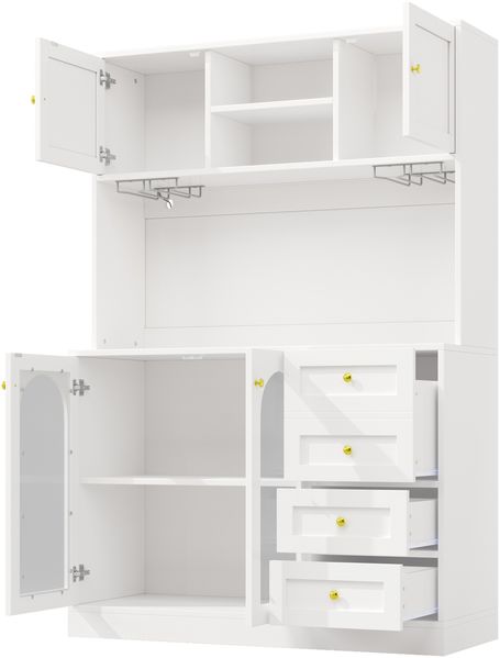 Buffetschrank mit LED-Lichtleiste & Fluted Glas, 120 x 40 x 188 cm, Weiß Bild 7