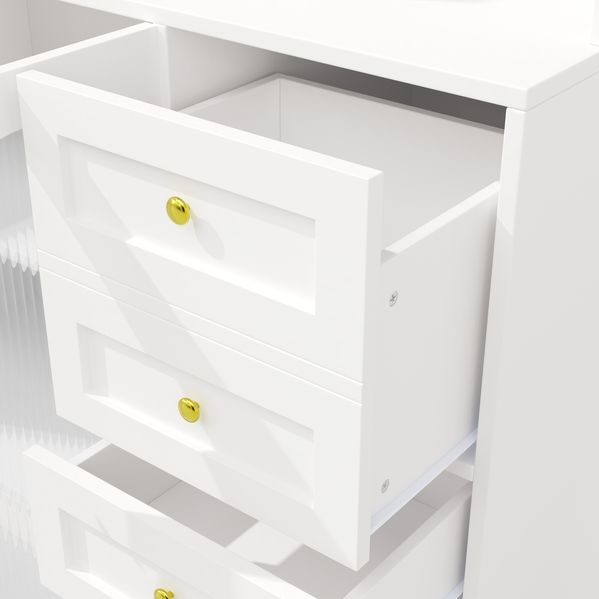 Buffetschrank mit LED-Lichtleiste & Fluted Glas, 120 x 40 x 188 cm, Weiß Bild 10