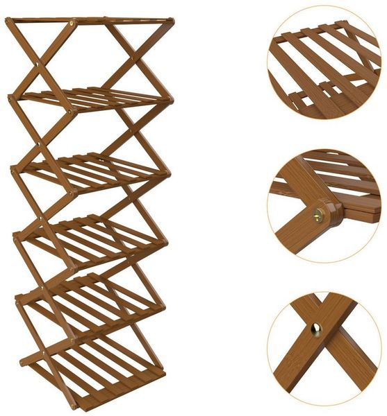 JEOBEST Schuhregal Faltbares Schuhregal aus Bambus Organizer Platzsparend, Regal für Deko, (4/5/6/7 Ebenen) Schuhregal schmal, Küchenregal, 25x25cm