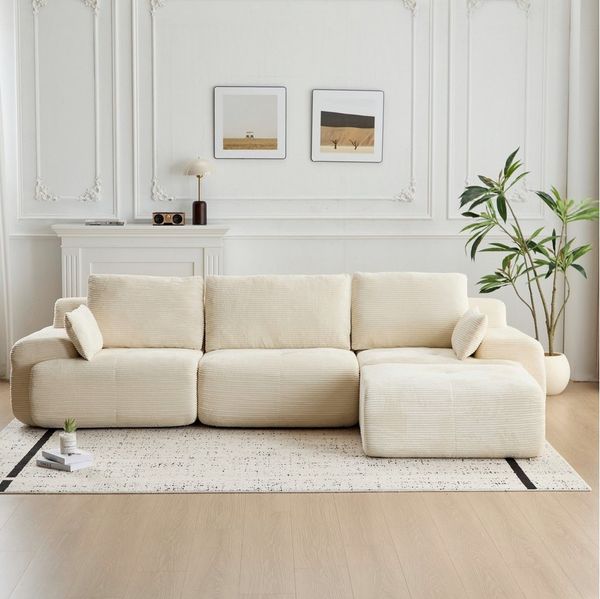 Leawin Ecksofa Ecksofa 3-Sitzer Sofa mit Hocker, ohne Montage, ergonomisch, Modulares Sofa, 32D Polsterung für Wohnzimmer, Schlafzimmer & Büro