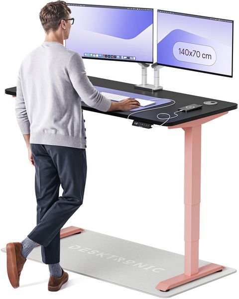 Desktronic HomePro Elektrisch höhenverstellbarer Schreibtisch 140x70cm Rosa/Schwarz mit Memory-Funktion, Anti-Kollisions Technologie, USB-A und USB-C-Ladeanschlüssen