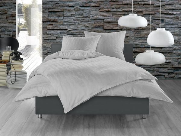 Bettwaesche-mit-Stil Mako Satin Damast Bettwäsche Waves grau Garnitur 140x200+70x90cm