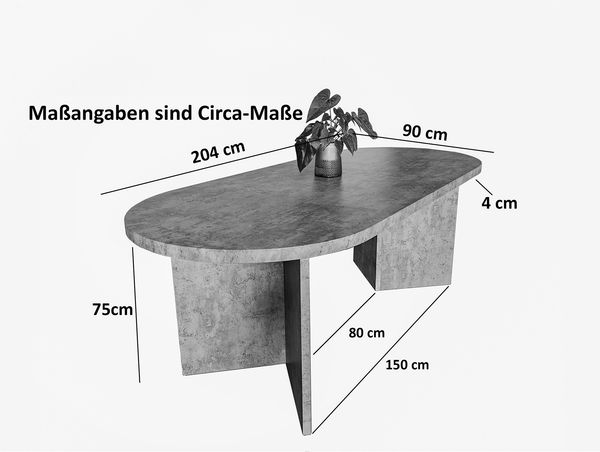 Esstisch 204 x 90 cm Holz Graue-Optik gerade Kante oval V-Gestell OVI 150505437 Bild 6