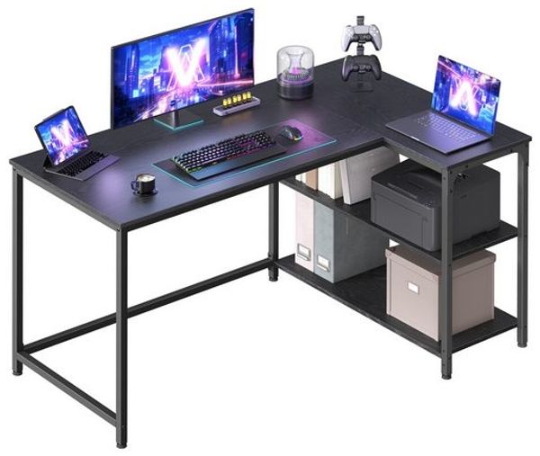 VASAGLE Schreibtisch mit Stauraum, L-Form Computertisch, höhenverstellbare Ablage, Büro, 120 x 80 cm, schwarz
