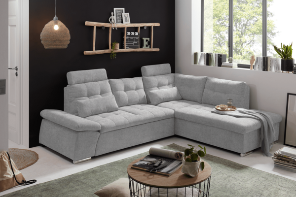 Ecksofa Medan von Ed Exciting Design Hellgrau – Modernes Sofa mit Schlaffunktion & Glow Mikrofaser