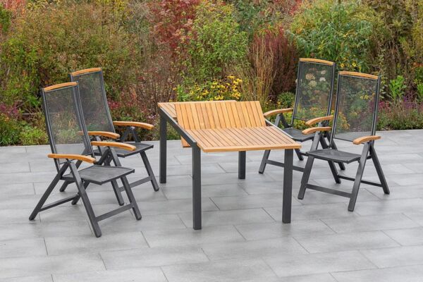 MERXX Garten-Essgruppe Tilos, (5-tlg), 4 Klappsessel mit ausziehbarem Tisch