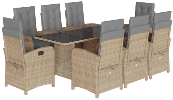 vidaXL 9-tlg. Garten-Essgruppe mit Kissen Beigemischung Poly Rattan 3212264