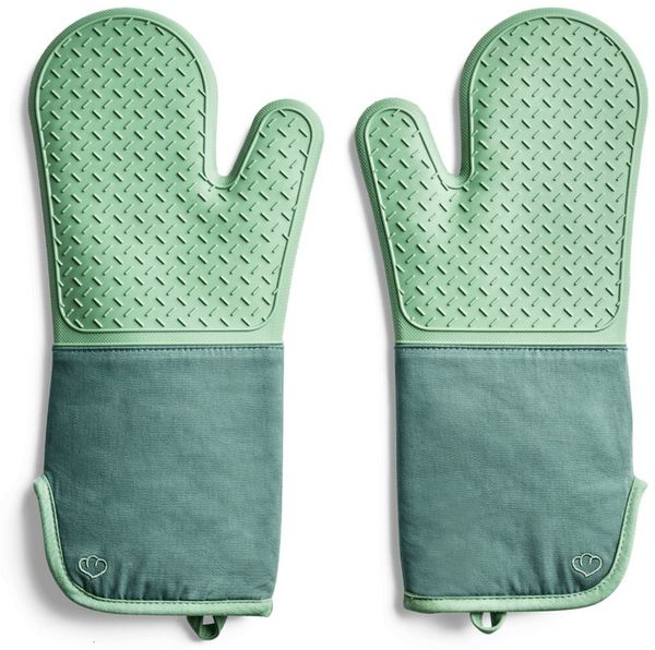 Springlane Topfhandschuhe 2-tlg. in verschiedenen Farben - Silikon & Baumwolle - bis 250°C, (2-tlg, bestehend aus 2 einzelnen Handschuhen), Mint, rutschfest, extra langer Armschutz
