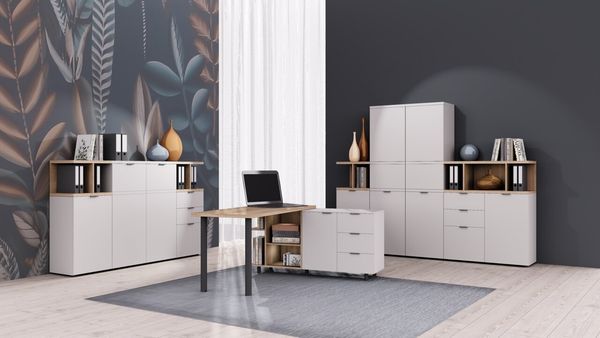 Carryhome 'TINO OFFICE' Kommode Standelement, MDF Kaschmir, 52.4 x 87.4 x 40.1 cm, mit Softclose und 3 Schubladen