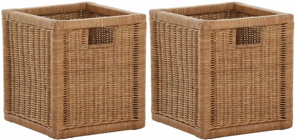 Krines Home Regalkorb Set/2 Regalkorb Aufbewahrungskorb geflochten Rattan (Quadratisch) (2-teiliges Set), Korbset Aufbewahrung Regal Schrankkorb Korb, ca. 28 x 29 x 30 cm