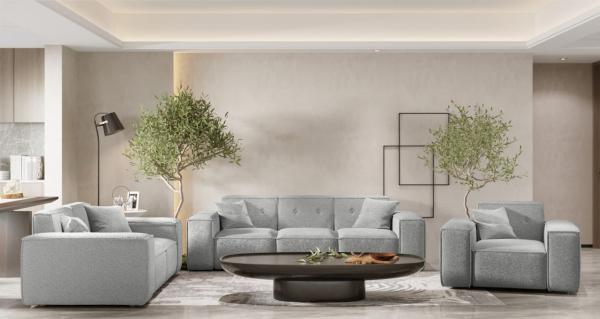 Sofaset Designersofa CESINA 3-2-1 in Stoff Ascot Bukla Grau