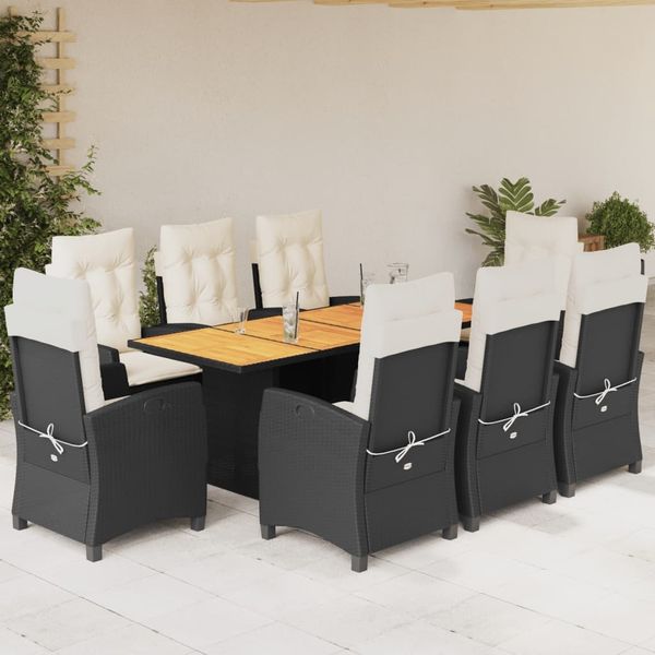 vidaXL 9-tlg. Garten-Essgruppe mit Kissen Schwarz Poly Rattan 3212705