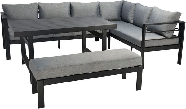 KONIFERA Gartenlounge-Set New Jersey, (Set, 14-tlg, 2x Sofa, 1x Bank, 1x Tisch, 3x Sitzauflage, 7x Rückenkissen), bestehend aus 2 Sofas, 1 Bank, 10 Sitz- und Rückenkissen, 1 Tisch