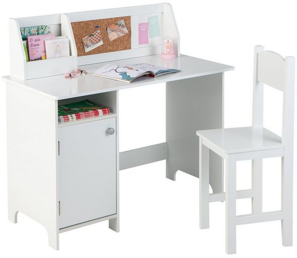 COSTWAY Kinderschreibtisch mit Stuhl Set, Holz, Sitzgruppe mit Bücherregal