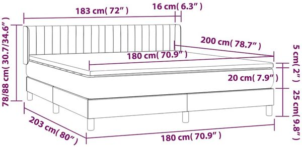 vidaXL Boxspringbett mit Matratze Dunkelblau 180x200 cm Samt 3131097 Bild 8
