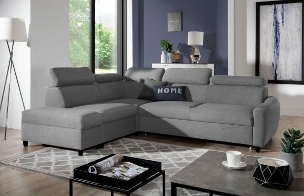 Ecksofa Schlafsofa Sofa ANTON in Stoff Esito Grau Ottomane Links