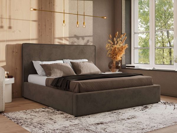 CORIVO CLASSIC Polsterbett mit Bettkasten & Stauraum, Doppelbett, inkl. Lattenrost, Metall-Hebeautomat mit Gasdruckfedern, mit Multipocket Matratze - Braun Velvet - ELORI LUX