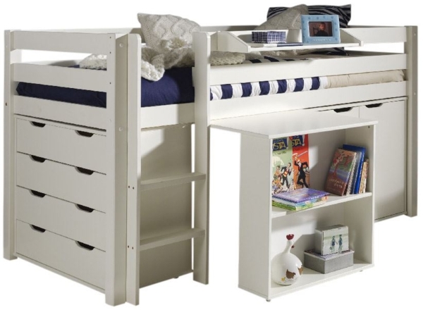 Kinderbett Karolina 210x114x106 Massivholz+MDF Weiß Kommode Schrank