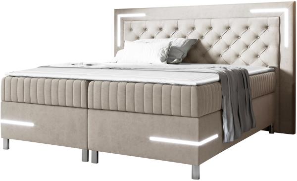 Boxspringbett Tasurto 5 LED, Beige, 180 x 200 cm