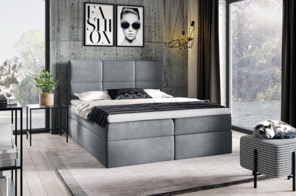Boxspringbett Schlafzimmerbett HUDSON 160x200cm in Stoff Fresh Grau
