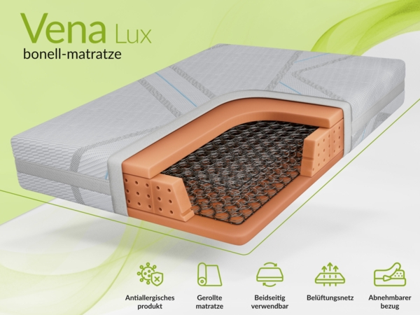 Klassische Bonellmatratze mit symmetrischem Aufbau, Komfortschaum & stabiler Federung – langlebig & hygienisch – Härtegrad H3 – 180 x 200 cm – VENA – APRI Bild 2