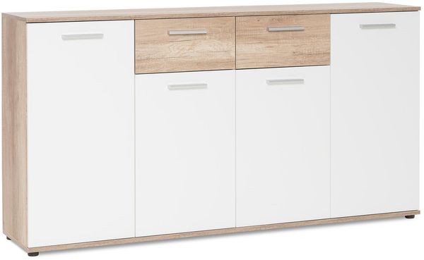 Möbelando 'Jacklin II' Sideboard, Spanplatte, 160 x 35 x 85 cm, Weiß / Wildeiche