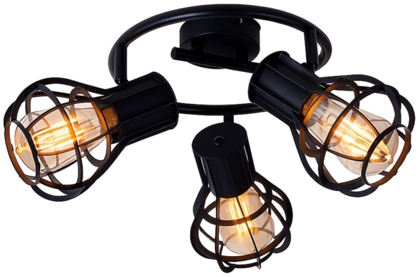 Deckenleuchte, Metall-Käfig, schwarz, Spots verstellbar, BARCA