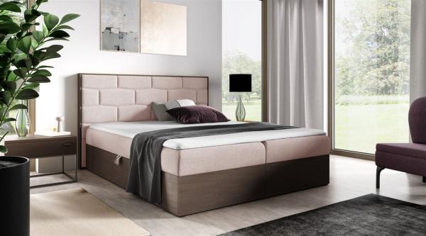 Boxspringbett Bett BEILA 200x200cm Dunkel Eiche Stoff Rosa inkl. Bettkasten