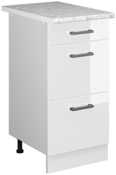 Vicco Küchenunterschrank Weiß Hochglanz 40 cm mit Schubladen, AP Marmor, R-Line