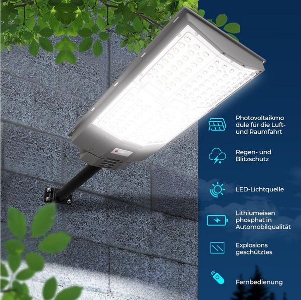 GLIESE LED Solarleuchte LED Straßenlampe mit Daemmerungssensor, mit Fernbedienung, 2000W, LED, Tageslichtweiß, Wasserdicht IP65 für Parkplatz, Garten, Hof, Straße, Rasen