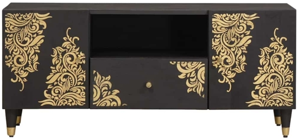 vidaXL TV-Schränk mit Regal Schwarz 105 x 33 x 46 cm Massivholz Mango 4018822 Bild 2