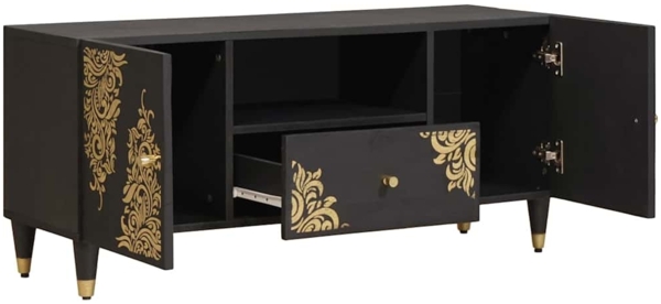 vidaXL TV-Schränk mit Regal Schwarz 105 x 33 x 46 cm Massivholz Mango 4018822 Bild 1