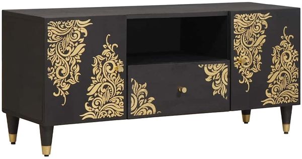vidaXL TV-Schränk mit Regal Schwarz 105 x 33 x 46 cm Massivholz Mango 4018822