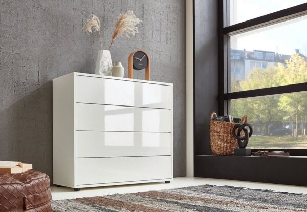 BMG Möbel Schubkastenkommode Mailand 3 (79 cm breit mit 4 Schubladen), mit Antifingerprint-Beschichtung, Füße Holz oder Metall