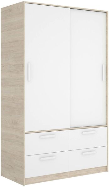 Dmora Kleiderschrank 2 Türen Kirogi, Schlafzimmermöbel, Schrank, Garderobe, 120x60 h204 cm, Weiß und Eiche